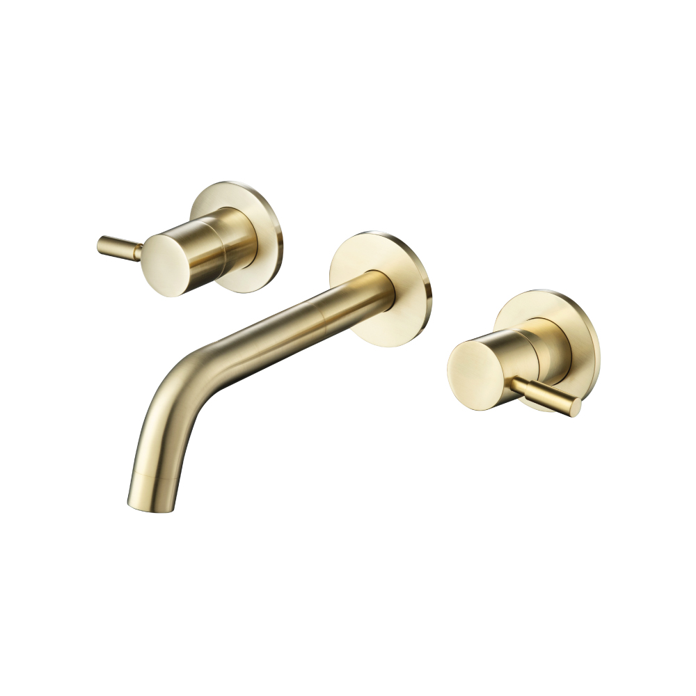 Two Handle Wall Mounted Bathroom Faucet | Satin Brass PVD