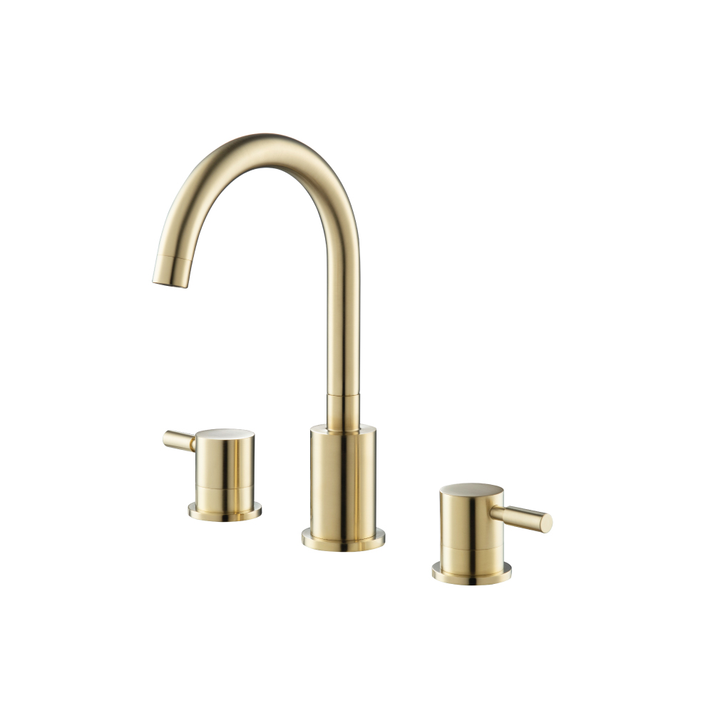 Three Hole 8" Widespread Two Handle Bathroom Faucet | Satin Brass PVD