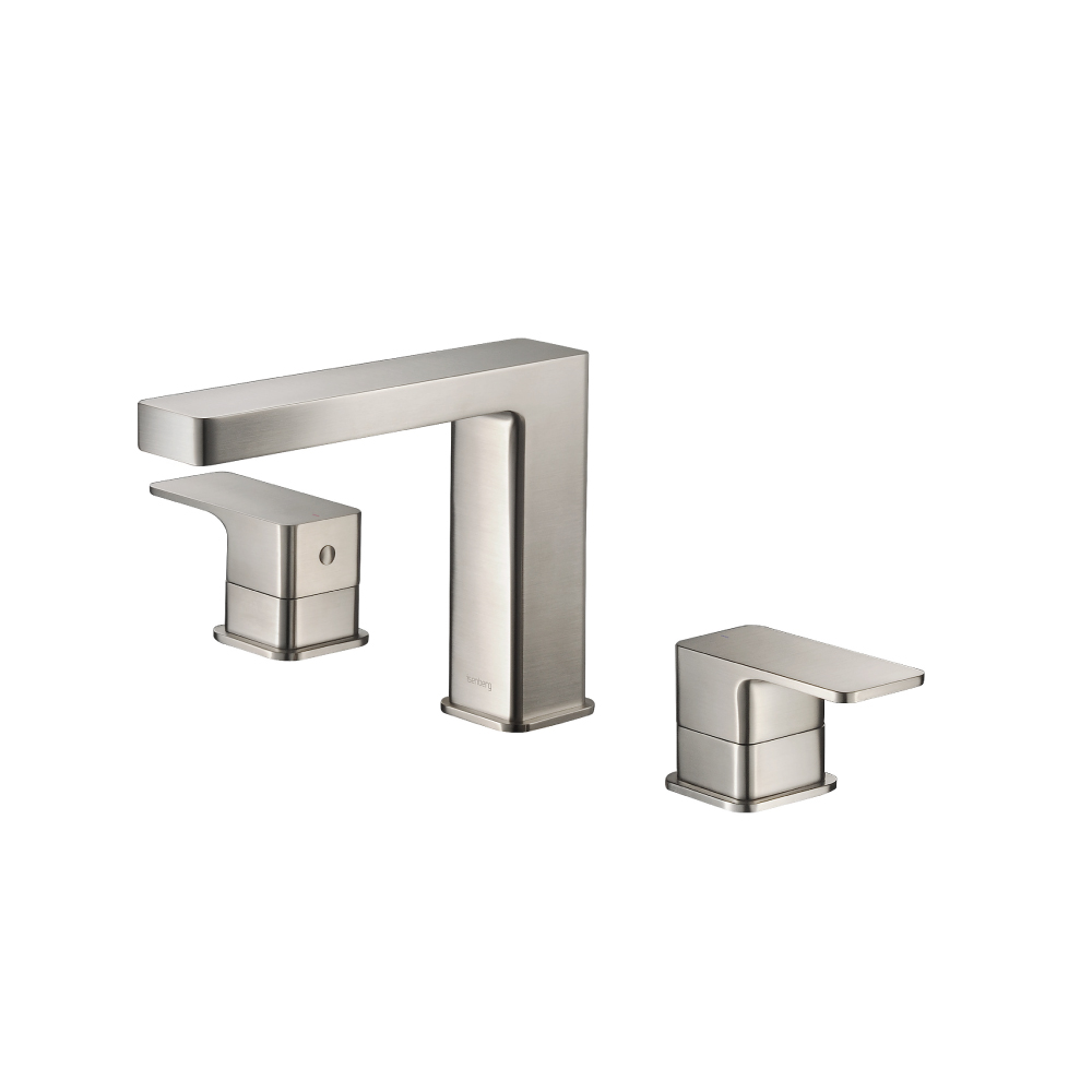 Three Hole 8" Widespread Two Handle Bathroom Faucet | Brushed Nickel PVD